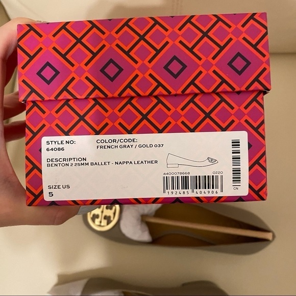 Tory Burch Benton2 25mm Ballet Nappa Leather Shoes French Gray - Picture 5 of 6